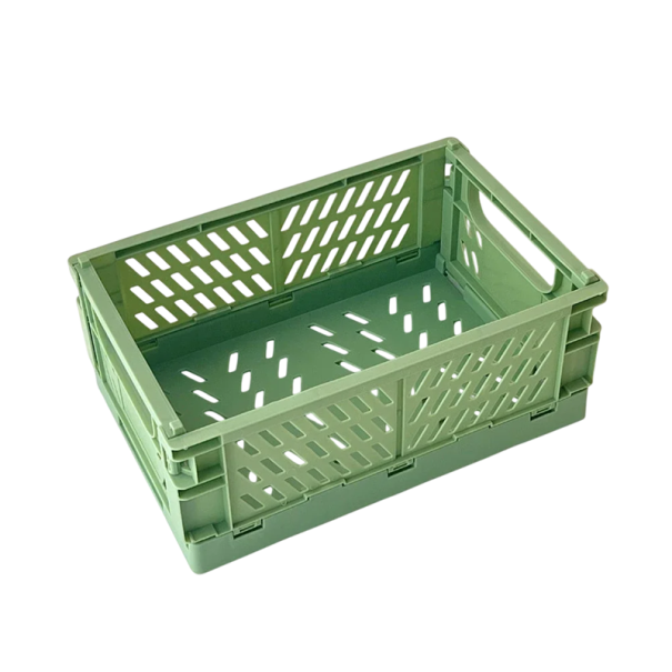Skládací plastový úložný box 25,3 x 16,5 x 10 cm Praktická přenosná krabice s rukojeťmi Odolný organizér pro domácnost kancelář i cestování zelená