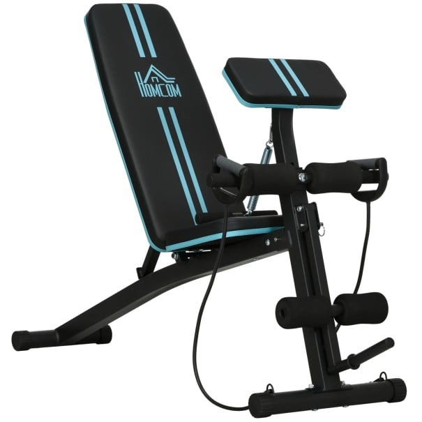 Skládací posilovací lavice 7stupňové opěradlo a opora bicepsů Rozměry 160 x 54 x 106 cm Ocel Nosnost 120 kg Černo-tyrkysová Na cvičení doma 1