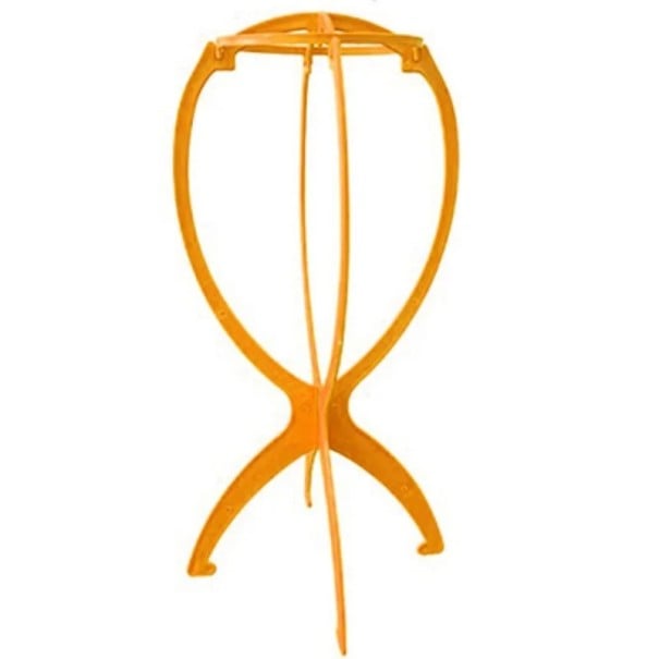 Skládací přenosný stojan na paruky 33,5 x 17,3 x 17,3 cm Nastavitelný, plastový, odolný pro domácí použití i salon oranžová