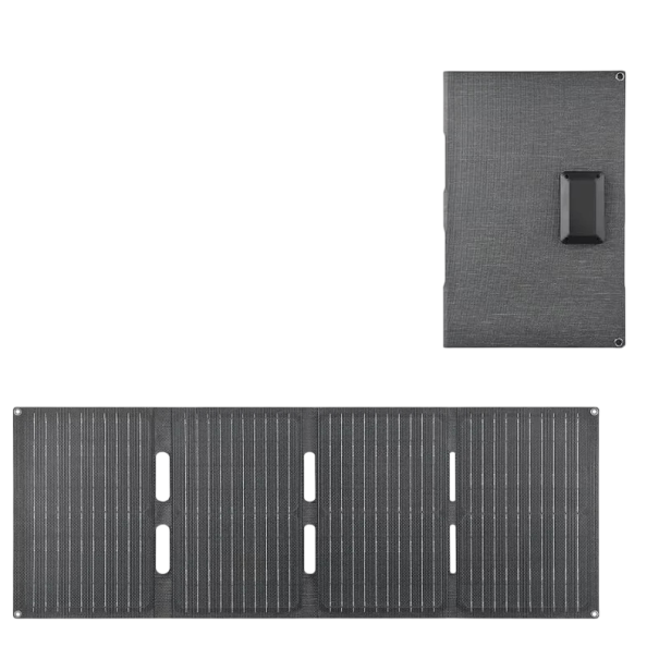 Skládací solární panel 80 W s výstupy USB-C a USB i DC 87 x 32,1 cm rozložený Přenosná nabíječka s oky pro zavěšení Šedý Na kempování 1