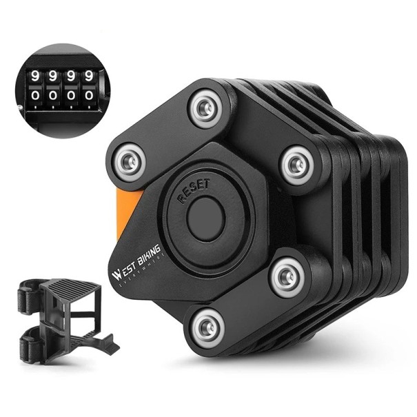 Skládací zámek na kolo 780 mm 4místný kód slitina kovu a ABS černý bezpečnostní zámek pro kolo elektrokolo motorku 1