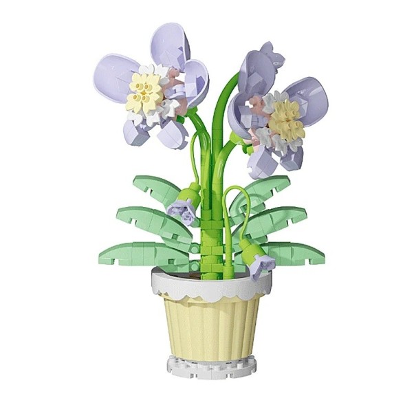 Skládačka květina světle fialová orchidej v krémovém květináči 12,6 × 8,3 cm dekorace z plastových kostek 1