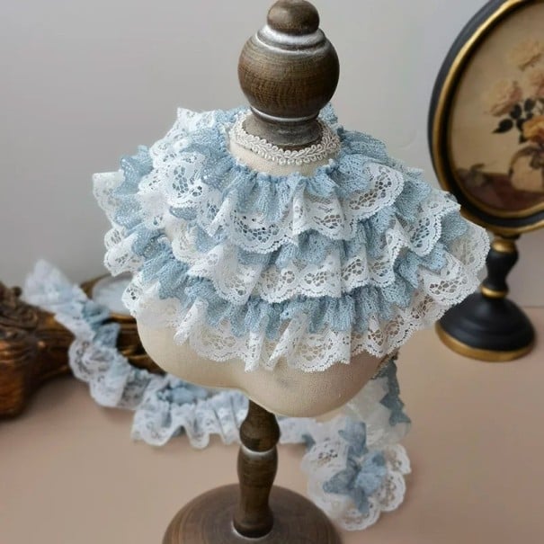 Skládaná volánková krajka 4 cm x 91 cm Bavlněno-polyesterová dekorativní krajková stuha pro šití oděvů zdobení šatů polštáře závěsy modrá