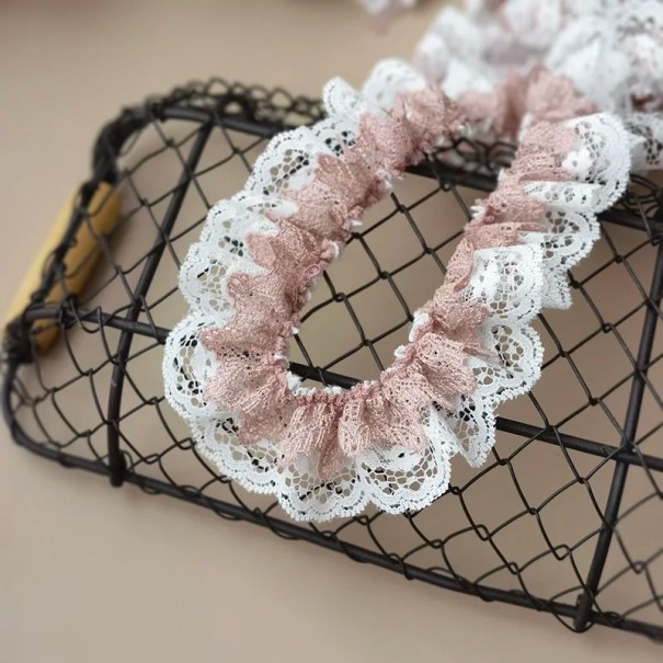 Skládaná volánková krajka 4 cm x 91 cm Bavlněno-polyesterová dekorativní krajková stuha pro šití oděvů zdobení šatů polštáře závěsy růžová