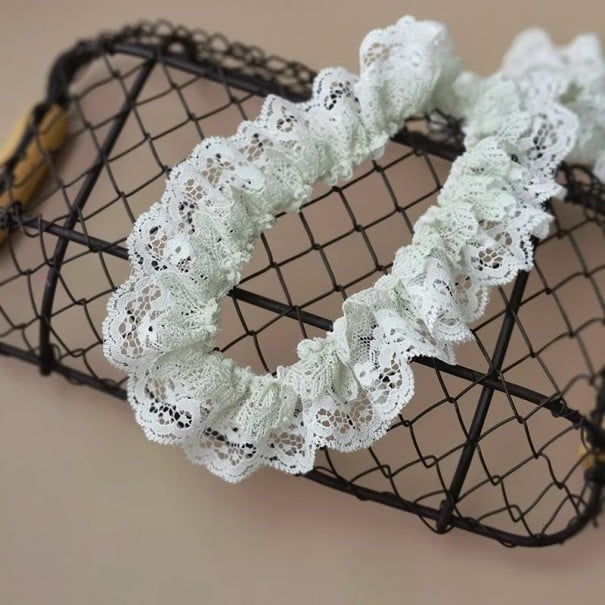 Skládaná volánková krajka 4 cm x 91 cm Bavlněno-polyesterová dekorativní krajková stuha pro šití oděvů zdobení šatů polštáře závěsy zelená