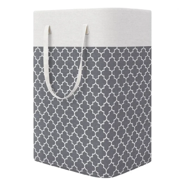 Składany kosz na pranie 75 l 40 x 30 x 60 cm Wodoodporny materiał Kosz z uchwytami Praktyczny organizer na pranie Sypialnia Łazienka Gospodarstwo domowe szary