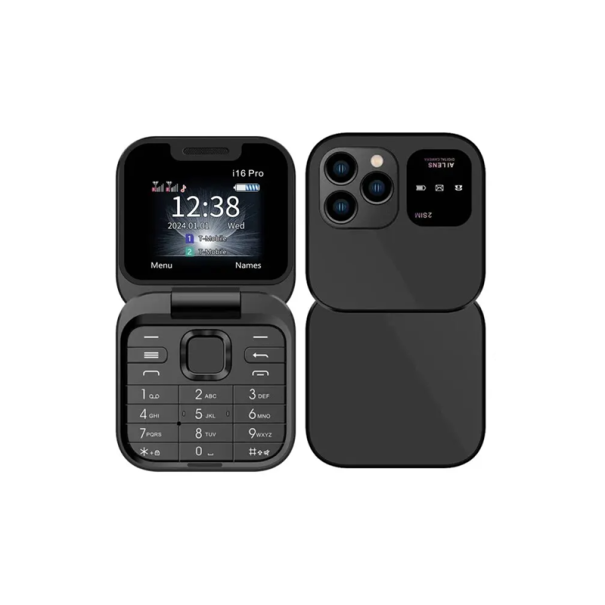 Składany mini telefon SERVO i16 Pro 2G Flip 2SIM 1,77&quot; TFT Latarka LED Radio FM typu C Gniazdo 3,5 mm microSD 1000 mAh Bluetooth Wielojęzyczny czarny