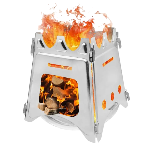 Składany przenośny piecyk kempingowy na drewno ze stali nierdzewnej 16 x 16 x 18 cm Lekki 290 g Wytrzymała stal Gotowanie na zewnątrz Piesze wycieczki 1