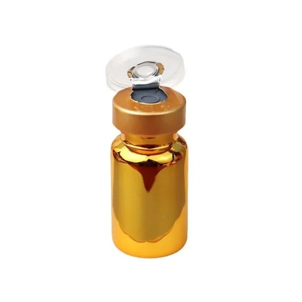 Skleněná sterilní vialka 5 ml borosilikátové sklo s hliníkovým víčkem 33 × 22 mm pro uchování tekutin a laboratorní použití zlatá