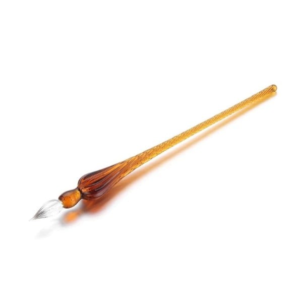 Skleněné namáčecí pero vintage styl 17,8 cm sklo 0,7 mm hrot kaligrafické psaní podpisy kreslení inkoustové pero hnědá