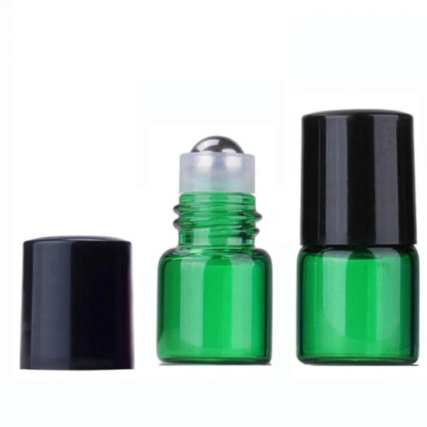 Skleněný roll on aplikátor na parfém a oleje 3 ml 45×15 mm kompaktní lahvička s kuličkou pro přesné dávkování na cesty zelená