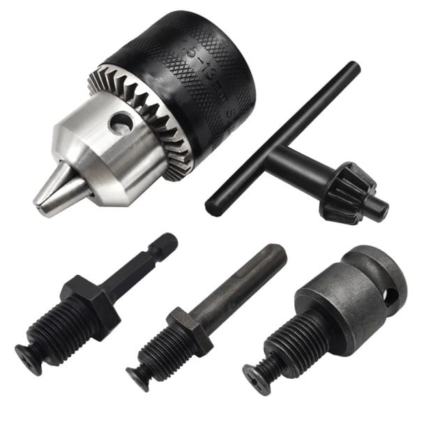 Sklíčidlo pre vŕtačky s upínaním 1,5 až 13 mm a závitom 1/2" 20UNF čierne 4dielna sada so stopkou SDS-Plus a šesťhranom 1/4" dĺžka 58 mm 1