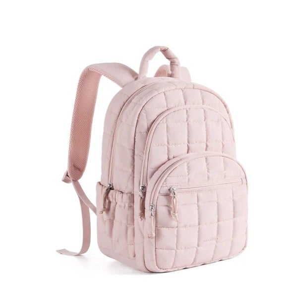 Školní batoh pro dívky Prošívaný voděodolný batoh na notebook 15,6 palce Objem 25 l Polyester s polstrovanými popruhy Do školy i na cesty růžová