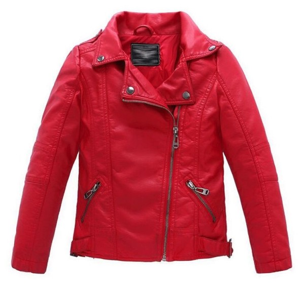 Skórzana kurtka dziewczyny - Czerwona 8