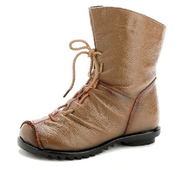 Skórzane botki zimowe damskie khaki 36