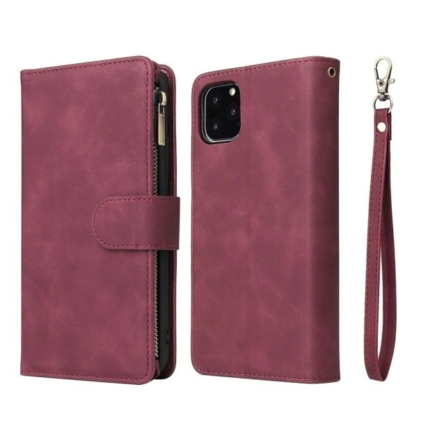 Skórzane etui dla iPhone 17 Pro Wykonanie portfelowe Magnetyczny klapka Ochronna obudowa z przegródkami wino