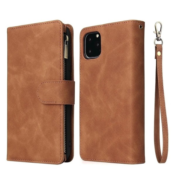 Skórzane etui na iPhone 17 Wersja portfelowa Magnetyczna klapa Ochronne etui z kieszonkami na karty brązowy