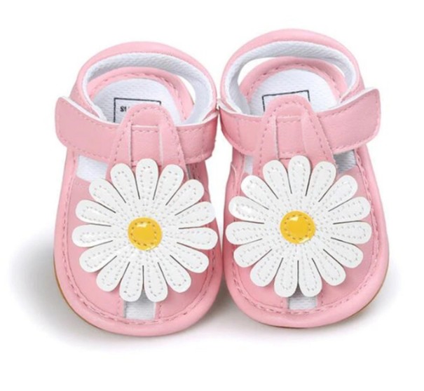 Skórzane sandały dziewczyny z kwiatem różowy 6-12 miesięcy