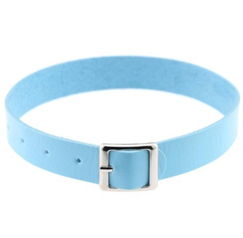 Skórzany choker podobny do paska z klamrą J3501 niebieski