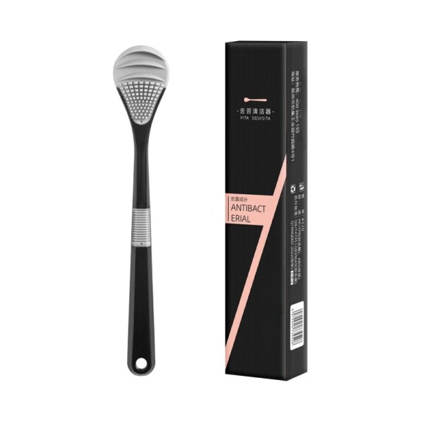 Škrabka na jazyk se 3 typy výstupků Protiskluzová rukojeť Kartáček na jazyk pro odstranění povlaku a bakterií Pomůcka pro ústní hygienu černá