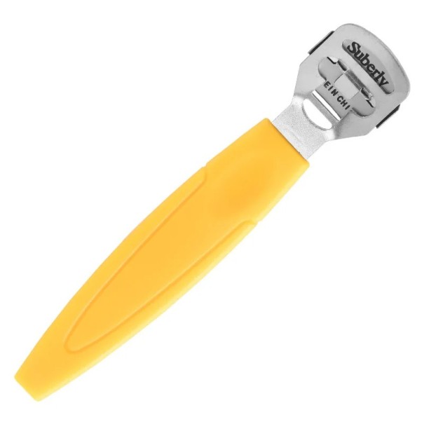 Škrabka na paty z nerezové oceli Nástroj na pedikúru Odstraňovač odumřelé kůže na nohou 14 x 2,9 cm žlutá
