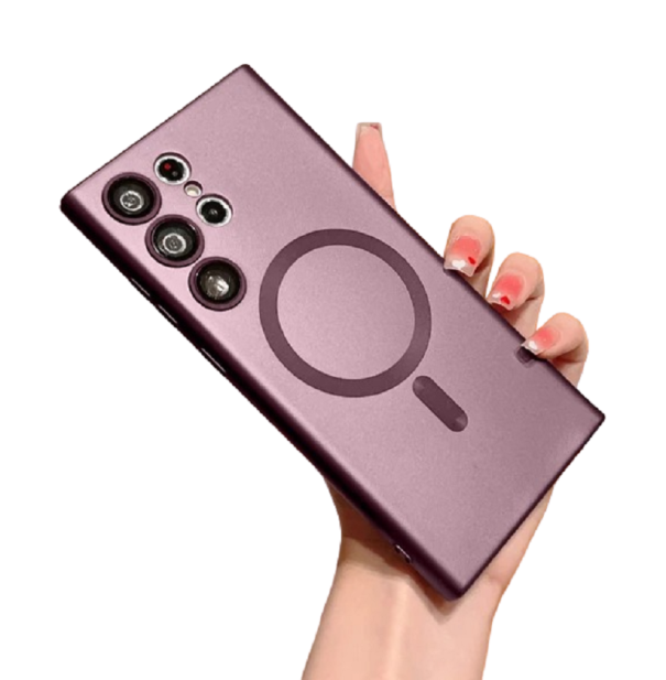 Skyddsfodral med stöd för trådlös laddning för Samsung Galaxy S22 Ultra mörkrosa