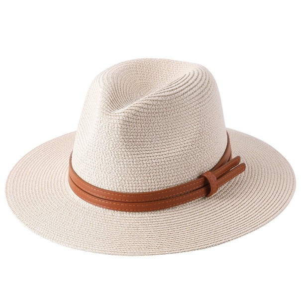 Slaměný klobouk s dvojitým páskem pudrová