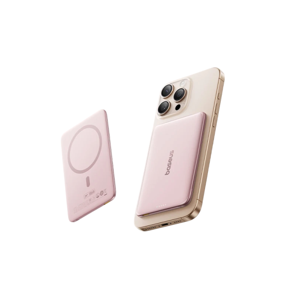 Slank magnetisk powerbank 5000mAh 15W trådløs 20W kablet bærbar oplader i metaldesign i kortstørrelse til iPhone og Samsung rosa
