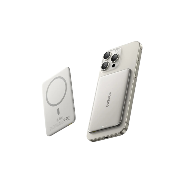 Slanke magnetische powerbank 5000 mAh 15W draadloos 20W bedraad draagbare oplader metalen ontwerp kaartformaat voor iPhone en Samsung beige