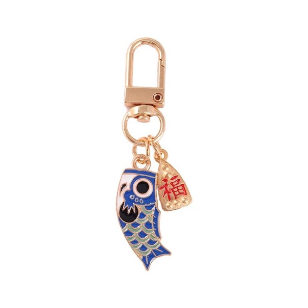Sleutelhanger 1,2 x 7 cm Metaallegering Japanse Koi Vis Talisman van Geluk Metalen Sleutelhanger Handtas Rugzak blauw