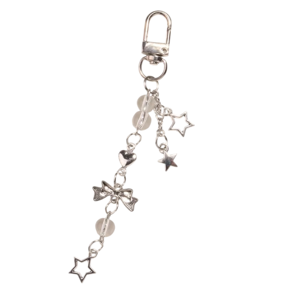 Sleutelhanger 12 x 2 x 2 cm Strik met Hartjes Kunststof en Hars Decoratie voor Sleutels Rugzak Handtas Schattige Accessoire zilver