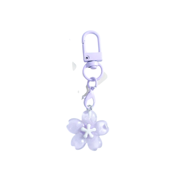 Sleutelhanger Imitatie Sakura Hars Transparant Bloemenontwerp Metalen Ring Sleuteldecoratie Rugzak Handtas paars