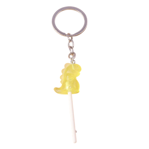 Sleutelhanger met lolly 12 cm Harsen sleutelhanger in de vorm van een dinosaurus Schattige decoratie voor sleutels rugzak handtas cadeau voor kinderen geel