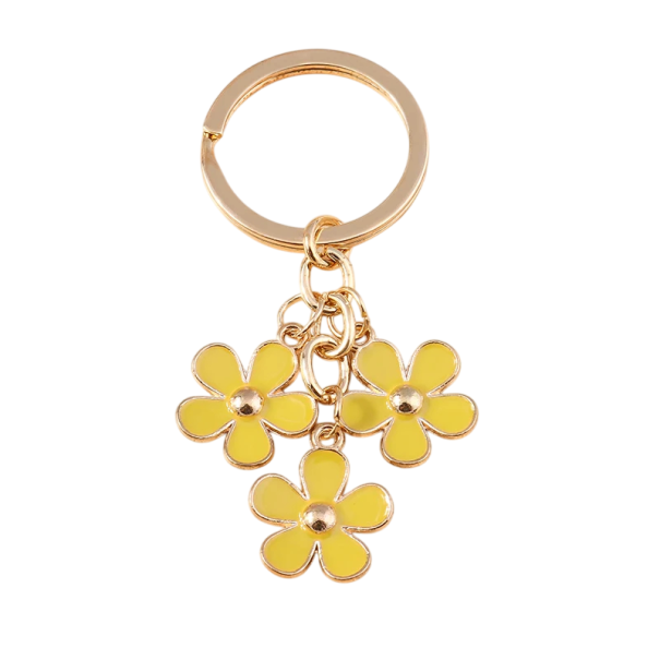 Sleutelhanger Zinklegering Bloemenmotief Metalen sleutelhanger met bloemen Elegante decoratie voor sleutels tas rugzak Stijlvol cadeau geel