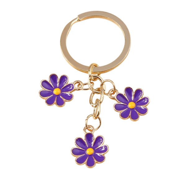 Sleutelhanger Zinklegering Bloemmotief Metalen sleutelhanger tas rugzak Elegantieve decoratieve accessoire paars