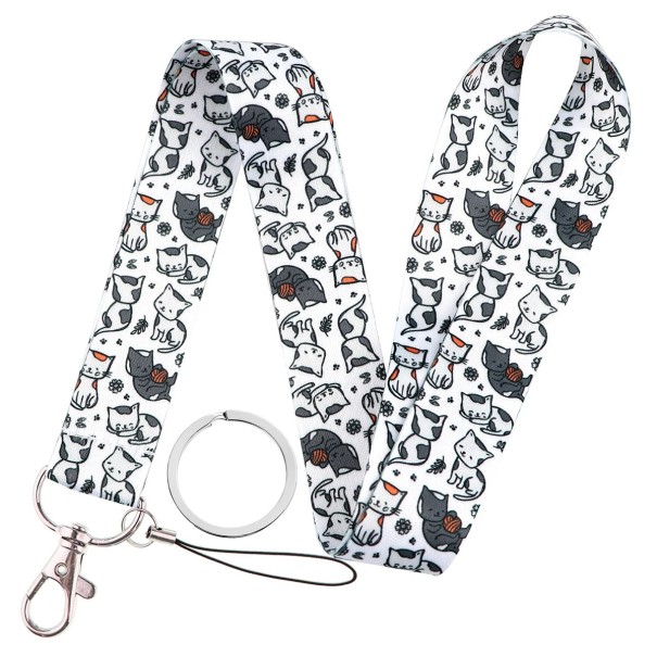 Sleutellint 45 cm Polyestervezel Motief van zwart-witte katten Lanyard met karabijnhaak Sleutelhouder kaart chip 1