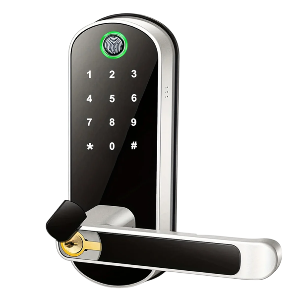 Slim deurslot WiFi IP67 Vingerafdruk NFC Codekaart App Sleutel Sleutelloze toegang Dubbelzijdige handgreep Stalen en houten deuren 33-50 mm zilver