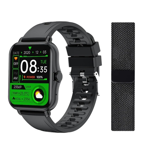 Slim horloge met verwisselbare metalen band zwart
