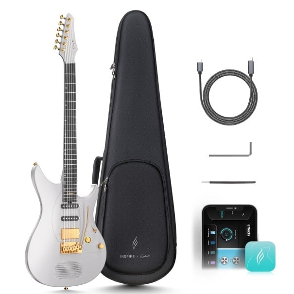 Slimme Elektrische Gitaar Enya INSPIRE Koolstofvezel 6 Snaren 24 Fretten S-S-H Geïntegreerde Luidspreker 15 W Bluetooth met Tas grijs