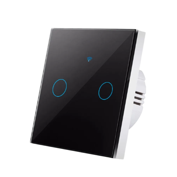 Slimme WiFi touchschakelaar 220V 2-voudig met 433MHz-ondersteuning en app, bediening via Alexa en Google Home, glazen paneel 8,6 x 8,6 cm zwart