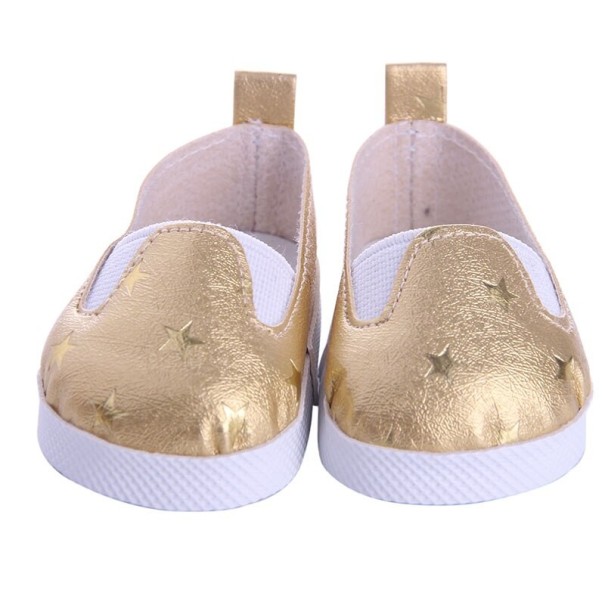 Slip-on Shoes for Dolls up to 43 cm in the Style of Trainers Upper with Shiny Stars Heel Loop Ribbed Sole gold