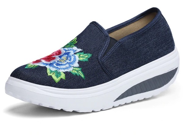 Slip-on sneakers för kvinnor med blommor J2404 mörkblå 38