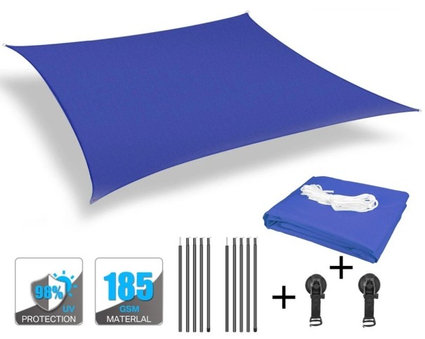 Sluneční plachta k autu obdélníková stínící plachta s tyčemi a přísavkami přístřešek pro SUV kempování cestování modrá