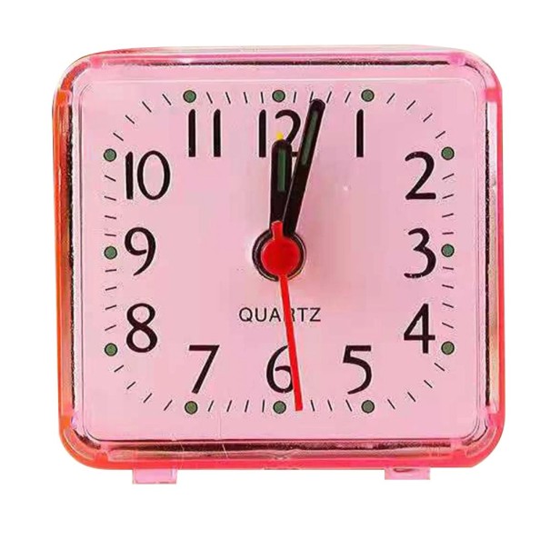Small Analog Clock 6x3x5.8 cm Easy-to-read Dial Loud Beeping Portable Alarm Clock Powered by 1 AA Battery For Bedroom Office Travel pink