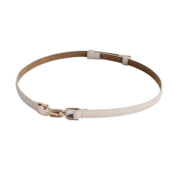 Smalt bälte för kvinnor 95 x 1,5 cm Elegant modeaccessoar konstläder Guldspänne Snyggt bälte för klänning Byxor Kjol Kappa vit