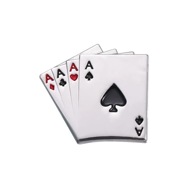 Smaltovaný pin hracie karty esa 2,8 x 2,8 cm kovová bielo čierno červená brož motiv poker klopový odznak na oblečenie batoh doplnok 1