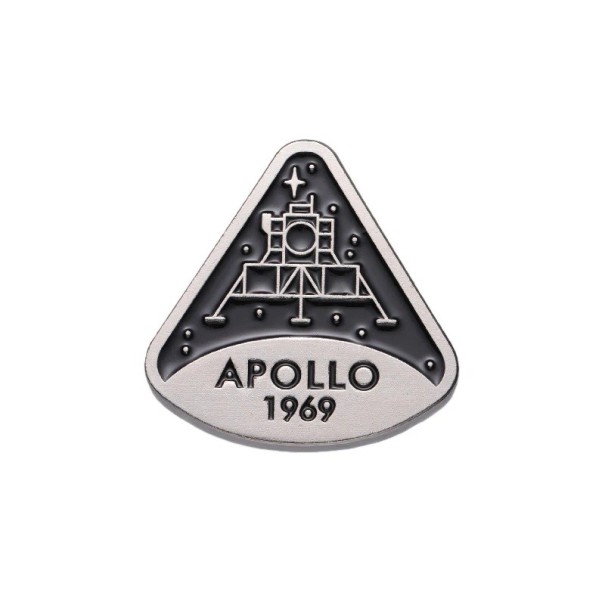 Smaltowany pin program kosmiczny Apollo 1969 2,8 × 2,8 cm metalowy srebrno-czarny odznak na plecak klapę odzieży motyw naukowy 1