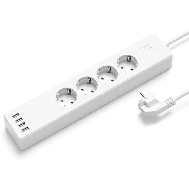 Smart forlængerledning 4x stikkontakt, 4x USB 1,8 m hvid