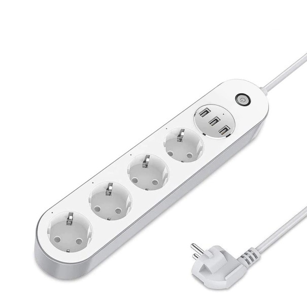 Smart förlängningssladd med strömbrytare 4x uttag, 3x USB 1,5 m 1