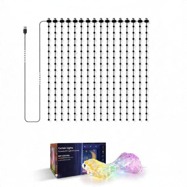 Smart LED lysgardin 1,6 x 1,6 m 256 LED RGB USB strømstyring App musiktilstand Til vinduet og facaden 1